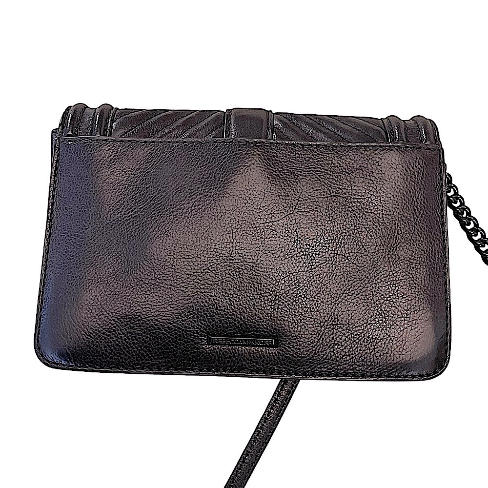 REBECCA MINKOFF Chevron Quilted Small Turn Lock Black Love Crossbody Bag - Picture 6 of 13